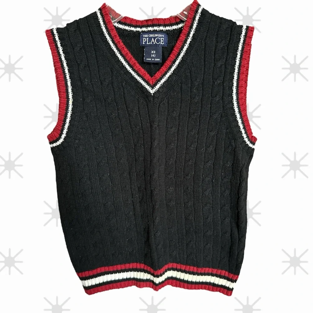 The Children's Place Black and Red boys Sweater Vest. Size XS/4.
